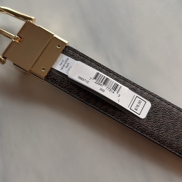 NWT MICHAEL Michael Kors Twist Reversible Belt Brown W/Gold Logo Buckle Large - Picture 3 of 5